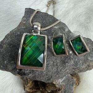 KC Designs Lenny Krol Silver-Tone Green MOP Necklace & Earring Set